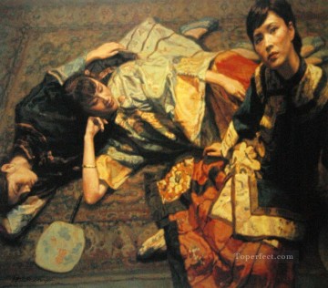 Chinese Painting - Lazy Chinese Chen Yifei